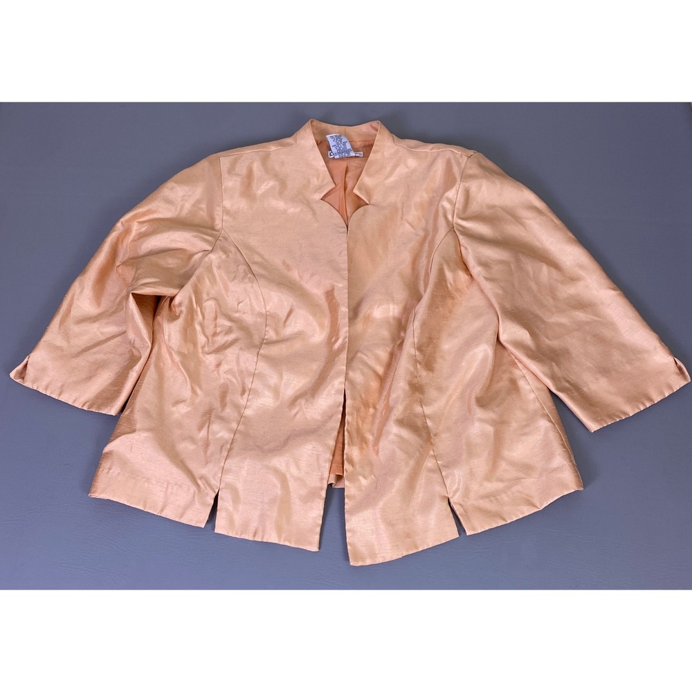Dressbarn Blazer Jacket 16W Womens Peach Faux Silk Open Front  3/4 Sleeve Formal
